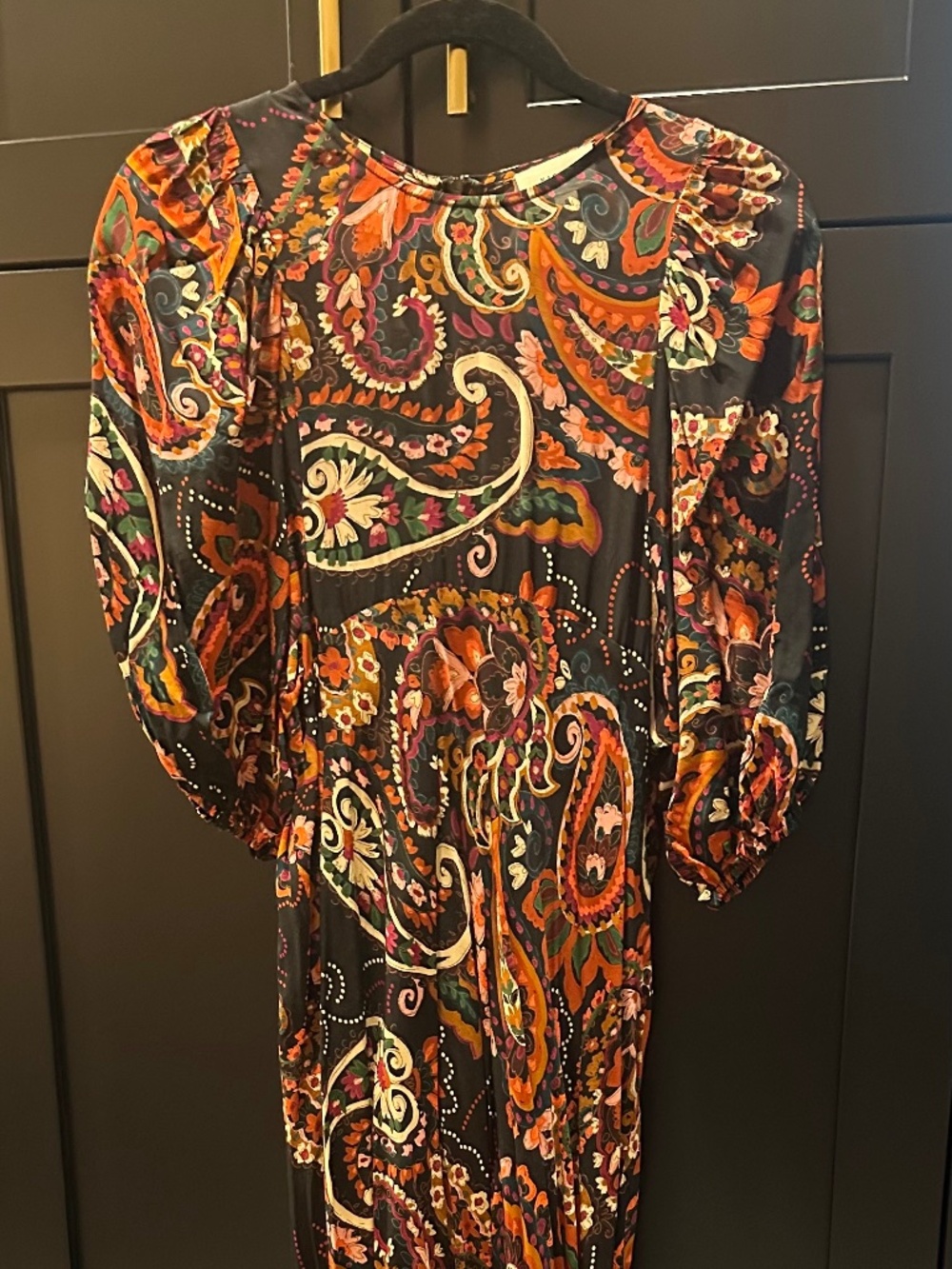 Anthropologie Women's Kachel Multicolor Paisley Puff-Sleeve Midi Dress